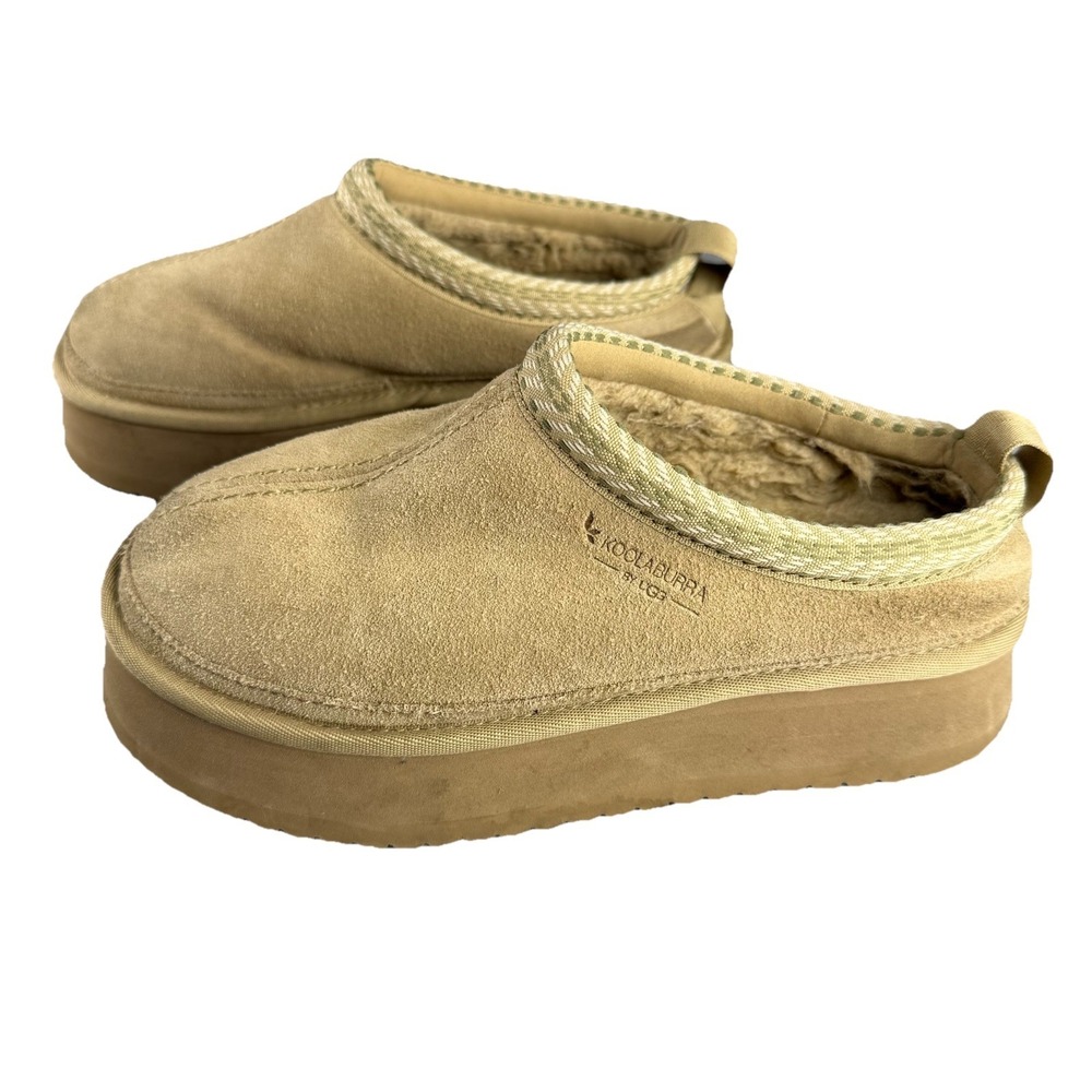 Koolaburra by UGG Tazz Tasman women's‎ Suede Platform Slippers Tan Sand US 6